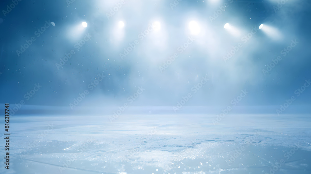 Leinwandbilder snow and ice backgroundempty ice rink illuminated by spotlights : generative ai