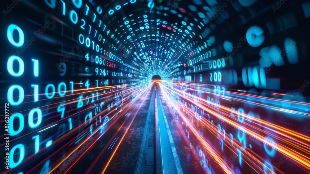 Leinwandbilder digital data flow on road with motion blur to create vision of fast speed transfer . concept of futu
