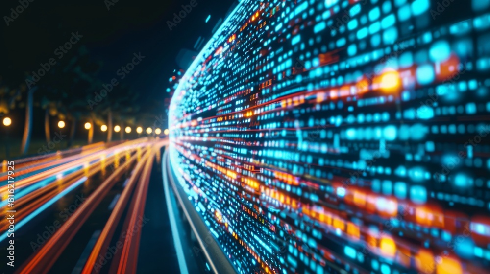 Leinwandbilder digital data flow on road with motion blur to create vision of fast speed transfer . concept of futu