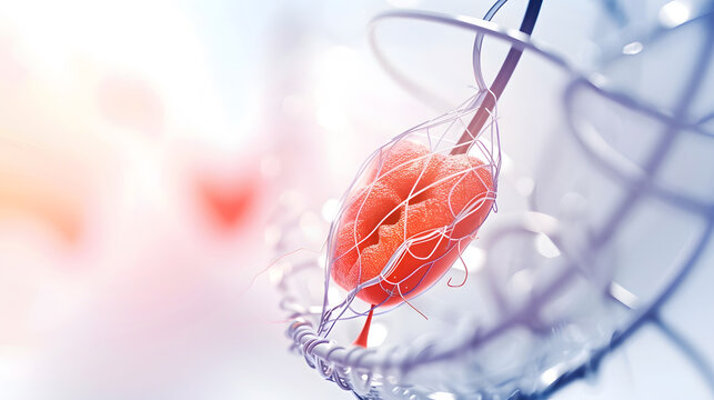 Heart Stent angioplasty Stent and catheter for implantation into blood vessels with an empty and filled balloon High resolution photo isolated on a white background : Generative AI