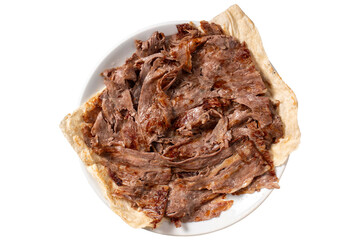 Meat doner kebab. Turkish and Middle Eastern cuisine flavors. Doner kebab isolated on white...