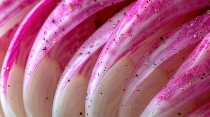   A close-up of a pink flower covered in sprinkles on its petals