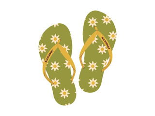 Comfortable beach pairs of shoes. Summer bright flip flops. Vector illustration
