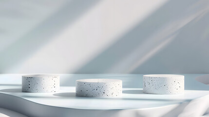 Blank product three podium Minimal scene mockup with 3 stone product podium with copy space promotions cosmetic product showcases copy space : Generative AI