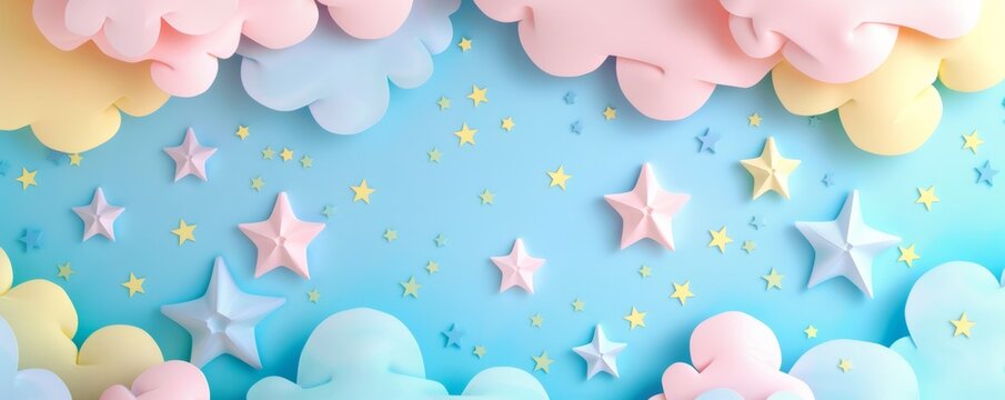 Dreamy pastel cloud and star background