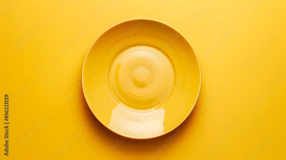 Aufkleber Top view of isolated of colored background empty round beige plate for food Empty dish with space for your design : Generative AI