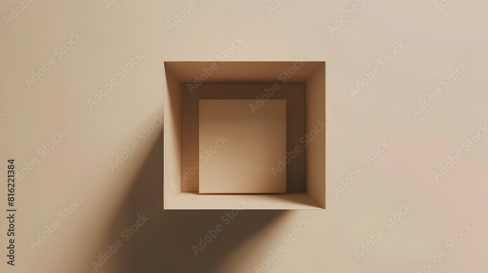 Poster open beige box  top view brown pack mockup delivery service and warehouse object realistic empty carton container : Generative AI