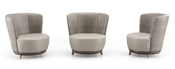 3d render armchair isolated on white background .different angles view