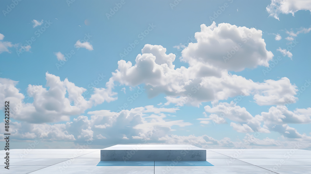 Poster empty square platform and blue sky with white clouds landscape : generative ai