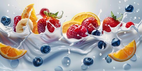 Milk splash with fruits Generative AI