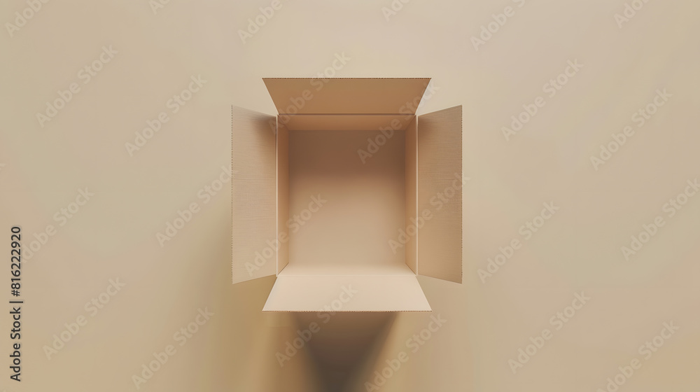 Poster open beige box  top view brown pack mockup delivery service and warehouse object realistic empty carton container : Generative AI