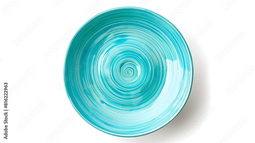Poster empty trendy handmade ceramic dish tablewares round empty plate pastel blue turquoise aqua texture v
