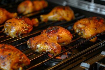 Juicy chicken thighs with a caramelized glaze cook evenly on a modern oven rack