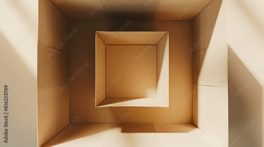 Aufkleber open beige box top view brown pack mockup delivery service and warehouse object realistic empty cart