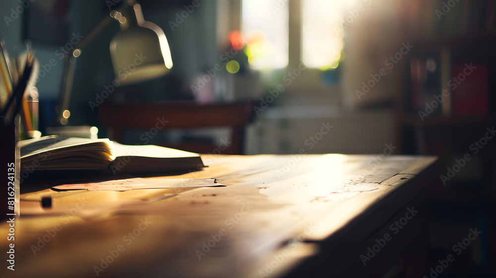 Poster working place at home on wooden table : generative ai