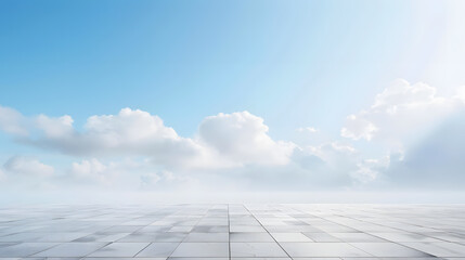 Fototapeta na wymiar Beautiful Horizon Blue Sky with Subtle Clouds Background and Empty Floor : Generative AI