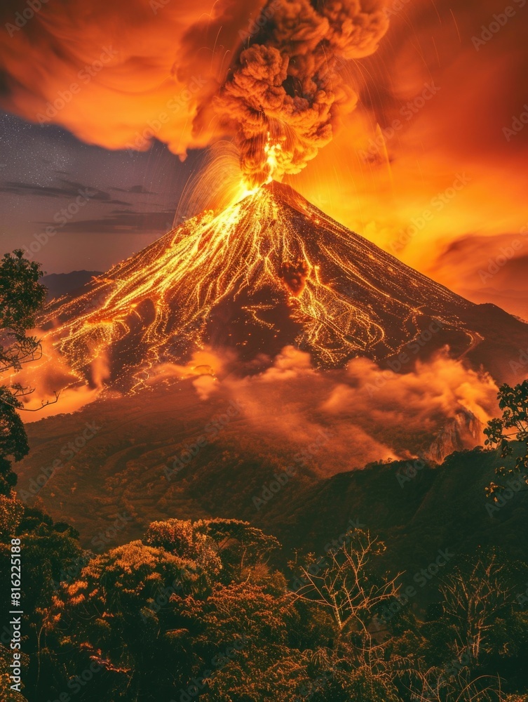 Canvas Prints a volcano is erupting with lava and smoke