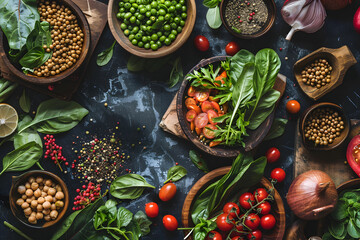 Fresh vegetarian feast: healthy ingredients spread