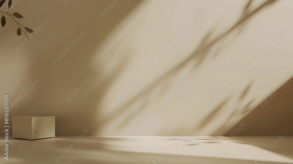 Poster minimalistic abstract gentle light beige background for product presentation with light andand intri