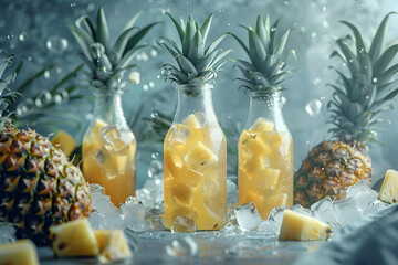 Chilled pineapple drink with fresh fruits