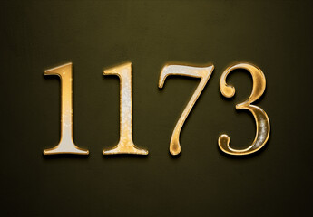 Old gold effect of 1173 number with 3D glossy style Mockup.