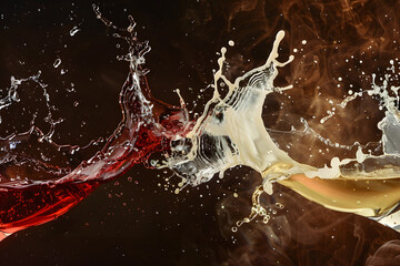 Liquid dance: splash of red, white, and amber