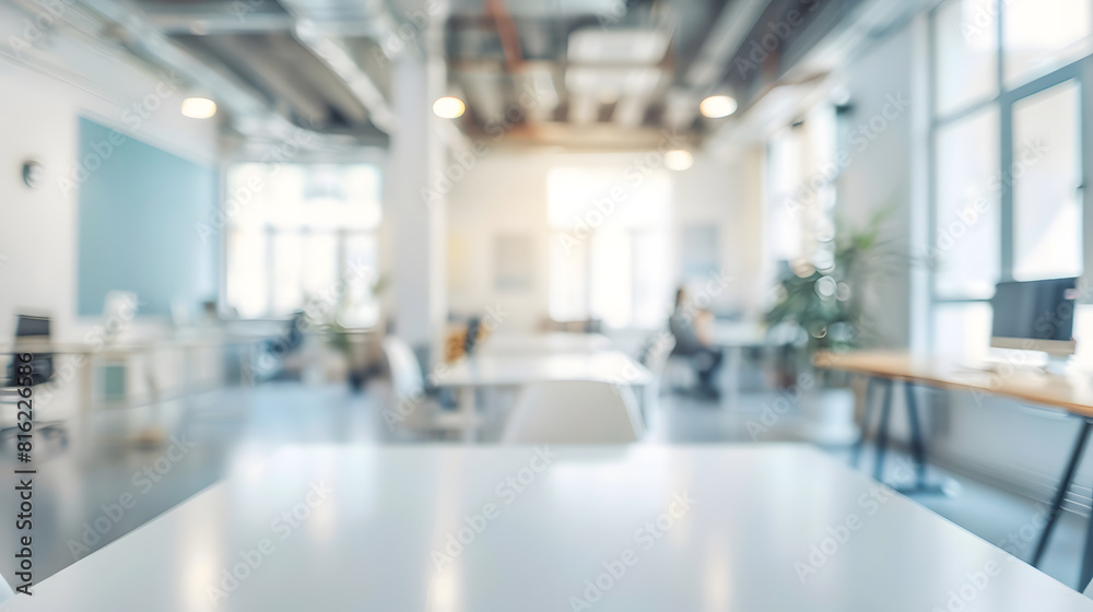 Poster blur focus of white open space office interior can be used as background : generative ai