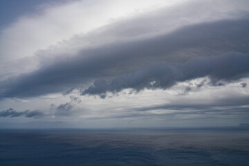 Sea landscape with bad weather and stormy cloudy sky in Sicily, Italy, Europe	
