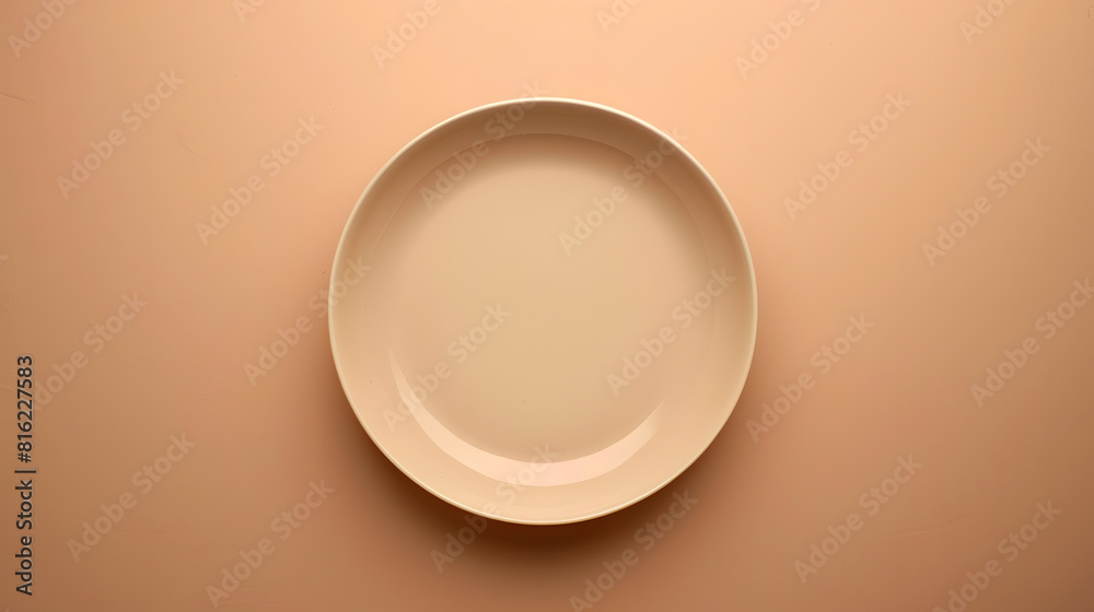 Aufkleber Top view of isolated of colored background empty round beige plate for food Empty dish with space for your design : Generative AI