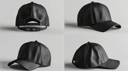 black baseball cap in four different angle views. 