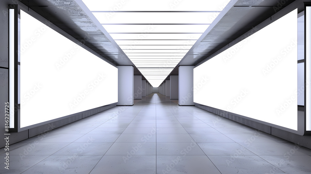 Aufkleber OOH Extrreme Horizontal blank advertising billboard poster template mock up in a long tunnel walkway outofhome media display space mockup in pedestrian linkway digital display : Generative AI