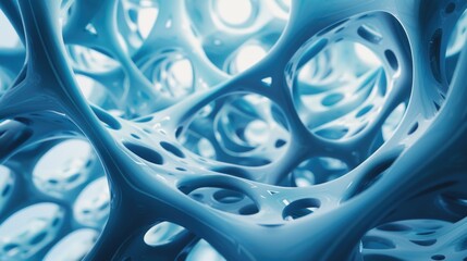 A blue, hollow, and twisted object with many holes