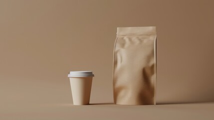 coffee bag and cup muckup. 3d render 