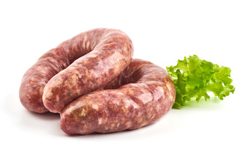 Raw german sausages, Bratwurst sausage, isolated on white background