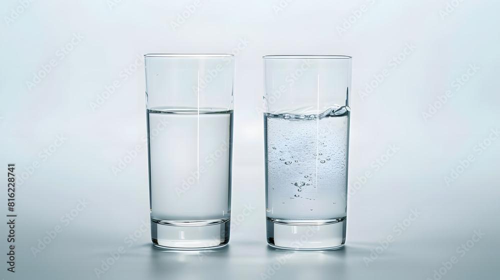 Poster tall empty half and full glass of water isolated on white with clipping path included : generative a