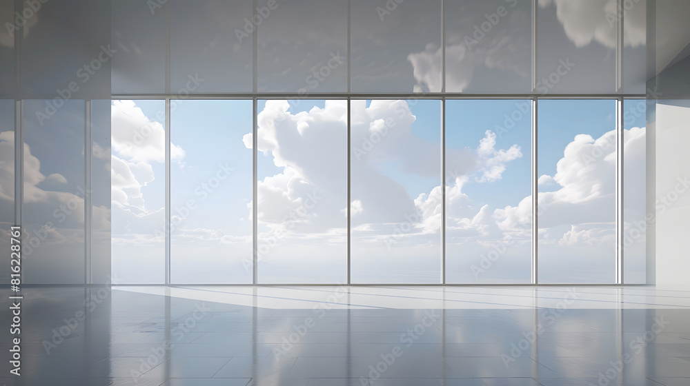 Poster through the floortoceiling windows the outdoor sky and cloudscape : generative ai