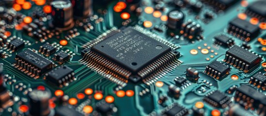 Fototapeta premium Close up of electronic circuit board with cpu chip