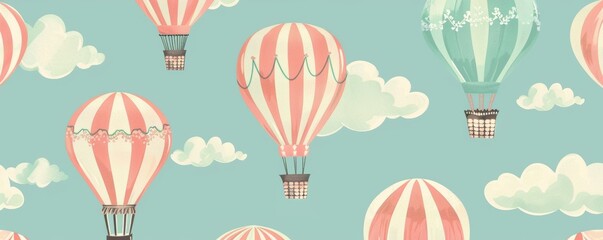 Vintage hot air balloons pattern background