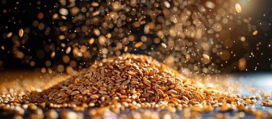 Pile of grain on dark background
