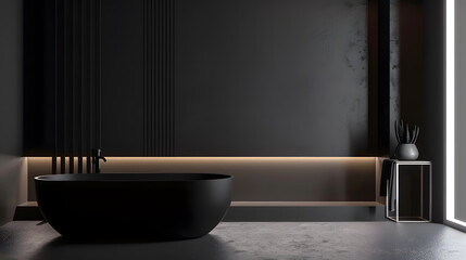 Black minimalist bathroom interior 3d rendering : Generative AI