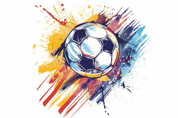 Colorful Paint Splattered Soccer Ball on White Background