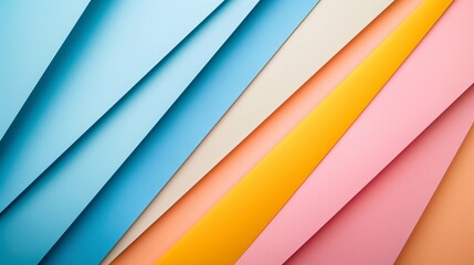 Obraz premium Abstract geometry composition background in pastel blue, pink, green colors with geometric shapes and curved wave lines. Top view, copy space 