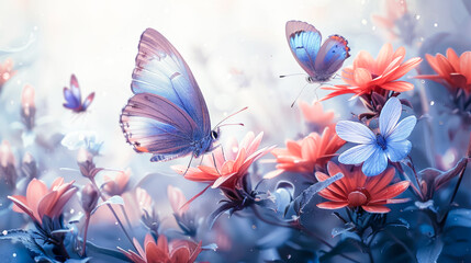 Delicate beauty: watercolor butterflies on flowers