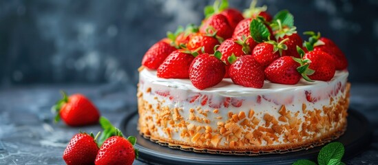 Strawberry and mint topped cake