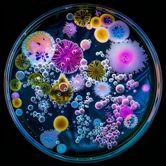 cultivating colonies of microorganisms in petri dish microbiology, laboratory, research, test tubes, scientist