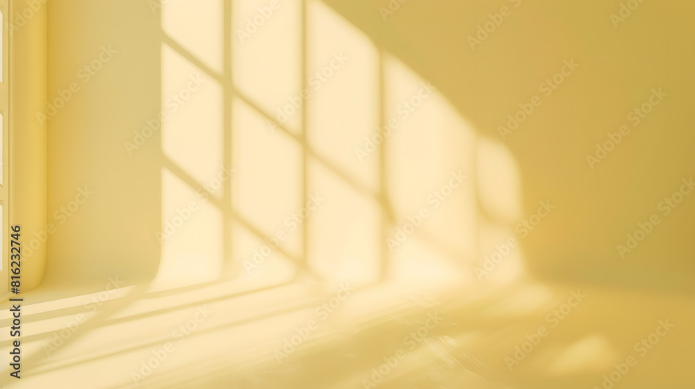 Poster Abstract pastel yellow studio background for product presentation Empty room with shadows of window Display product with blurred backdrop : Generative AI