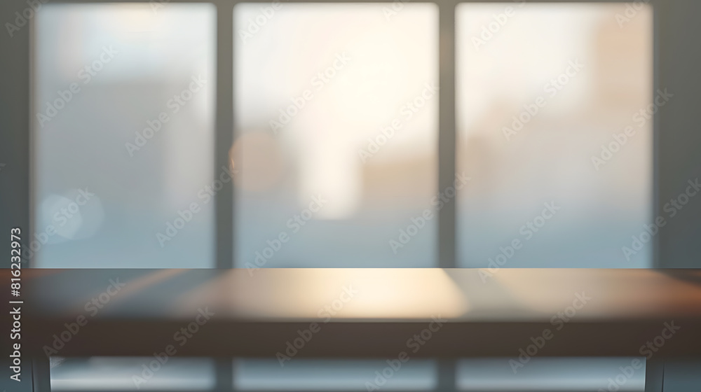 Poster blurred window background with table : Generative AI