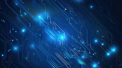 Abstract futuristic circuit board illustration in dark blue, showcasing advanced computer technology.

