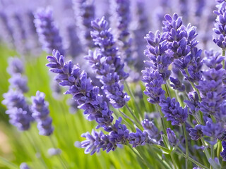 Naklejka premium Blossoming Lavender. A Close-Up Portrait.