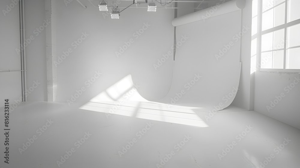 Aufkleber white studio room with sunlight and shadows background empty white room place for design white backg